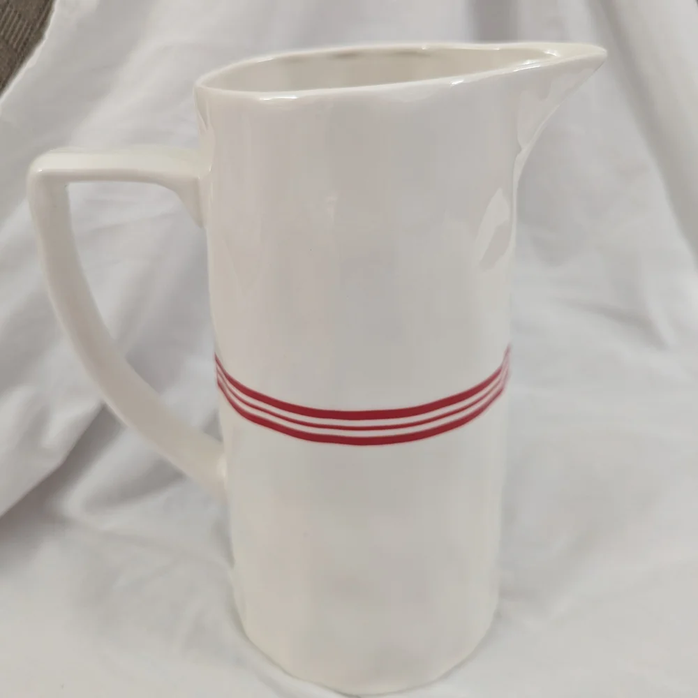 Nautical White Pitcher with Red Stripes - Picture 2 of 3